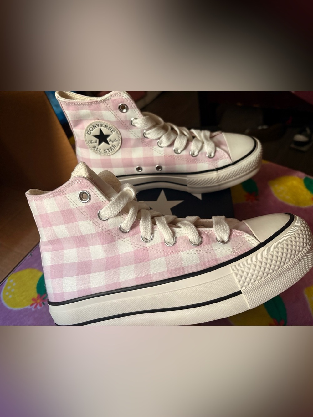 Converse Pink Gingham High-Top Platform Sneakers - Women's - Picture 3 of 7